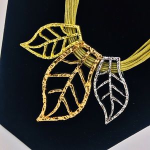 Mixed Metal Leaf Trio Necklace